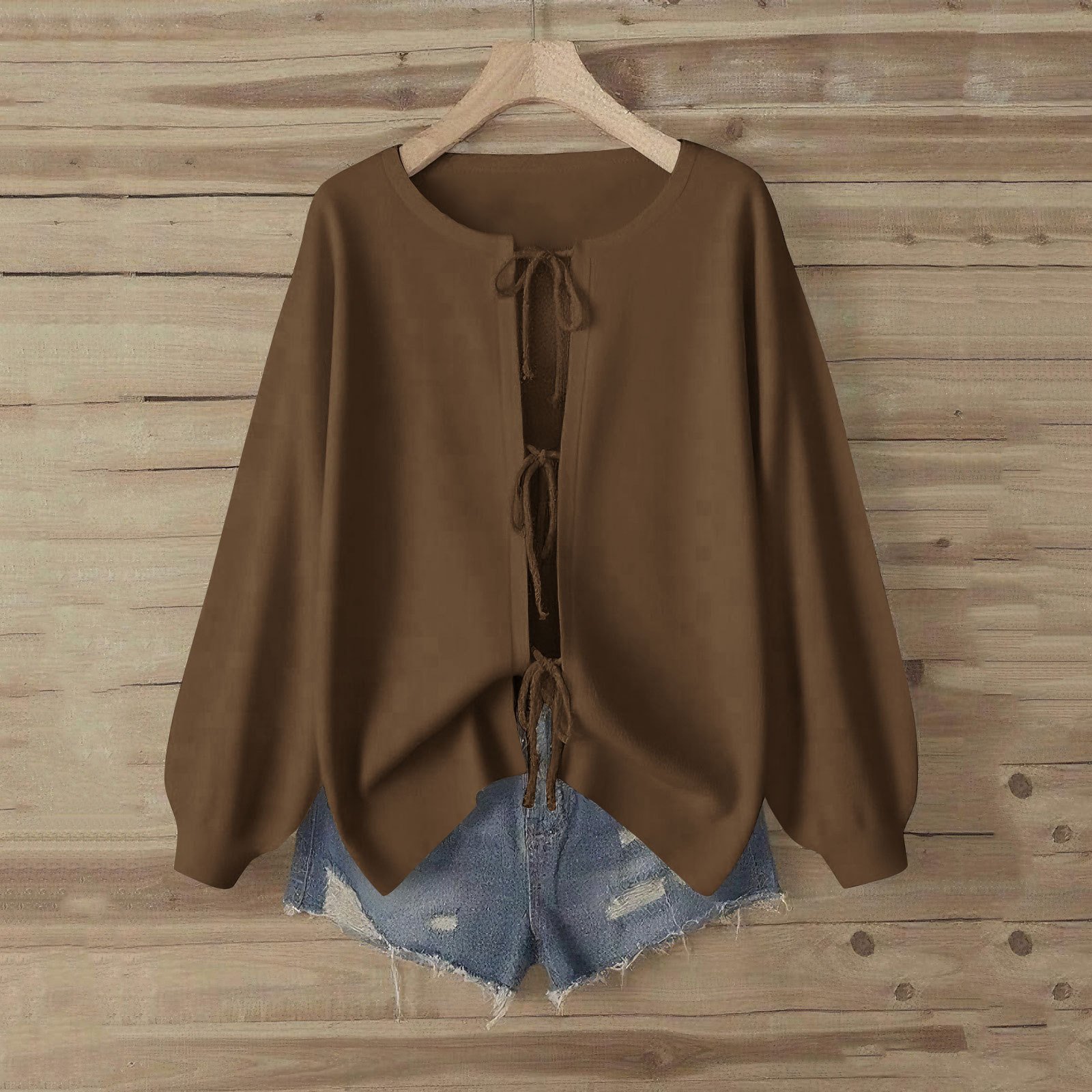 Women Plain Crew Neck Casual Long Sleeve T-shirt