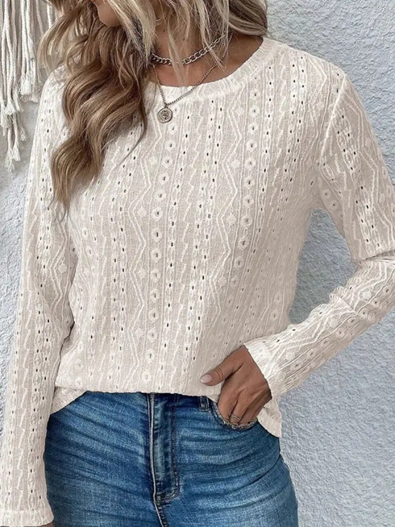 Women Floral Crew Neck Casual Long Sleeve T-shirt