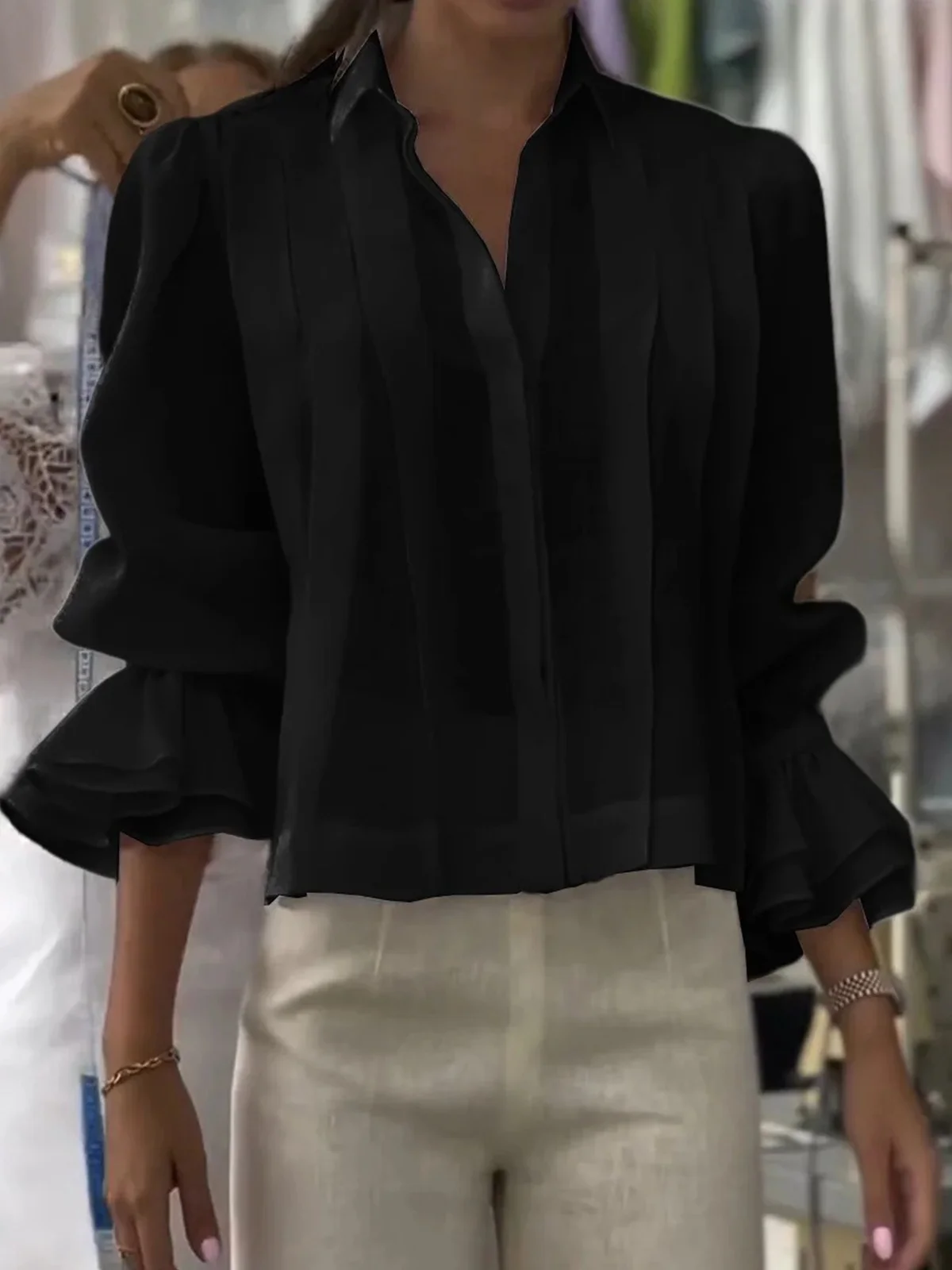 Casual Plain Shirt Collar Shirt