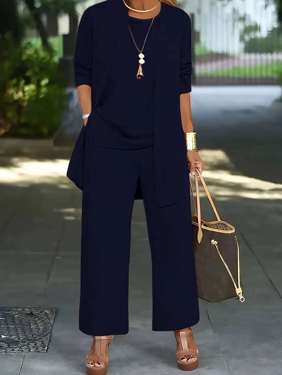Women's Split Joint Plain Commuting Going Out Matching Outfit Caramel Casual Spring/Fall Multi-Piece Set Elastic Band Matching Set