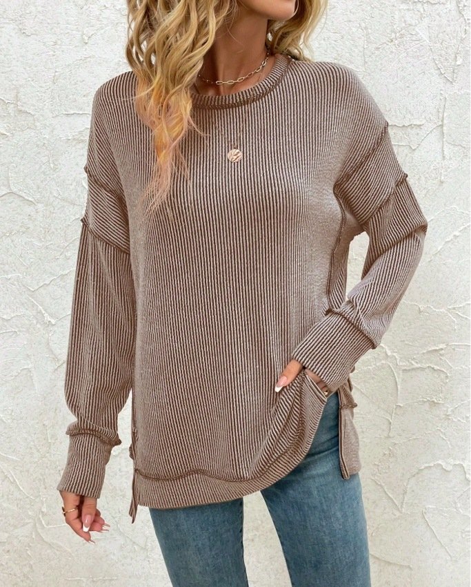 Plain Crew Neck Casual Sweatshirt