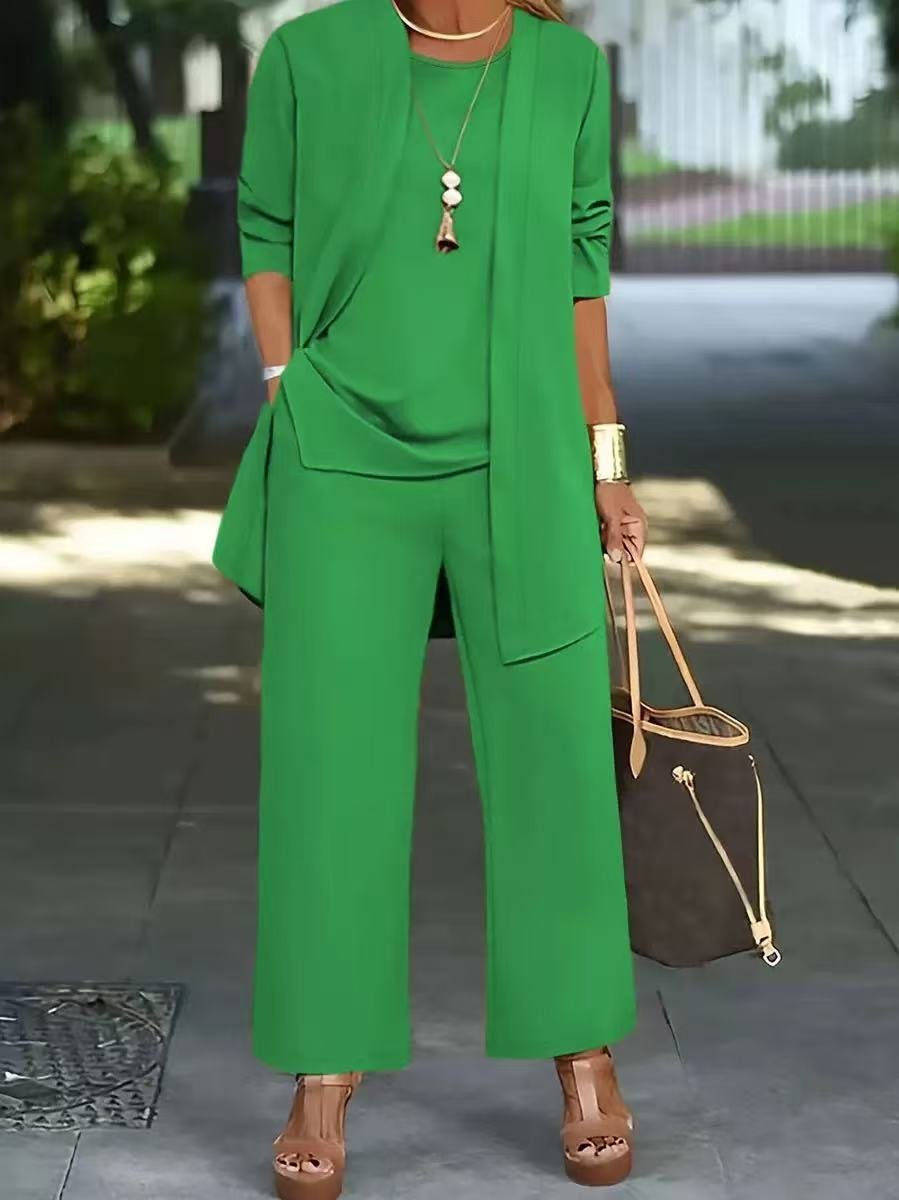 Women's Split Joint Plain Commuting Going Out Matching Outfit Caramel Casual Spring/Fall Multi-Piece Set Elastic Band Matching Set