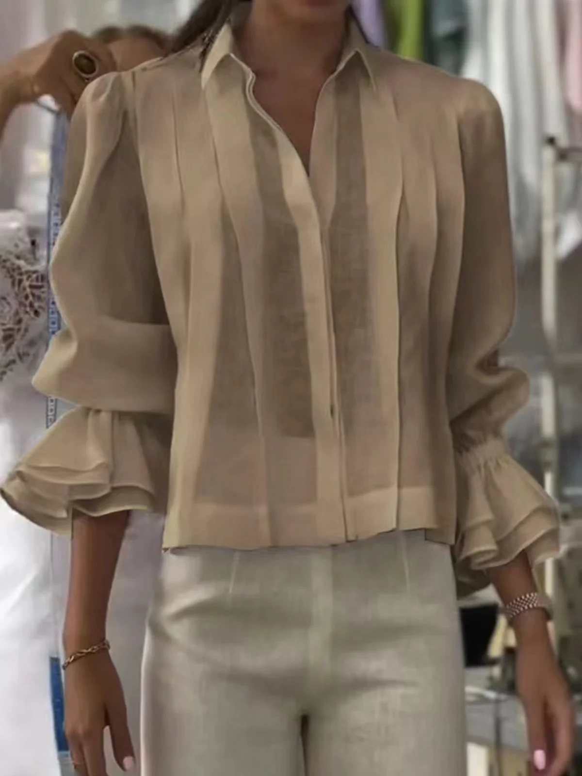 Casual Plain Shirt Collar Shirt