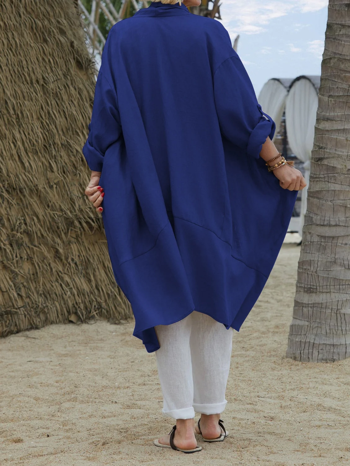 Linen Autumn New Casual Long-sleeved Shirt Dress Versatile Long Windbreaker Jacket Solid Color Cardigan