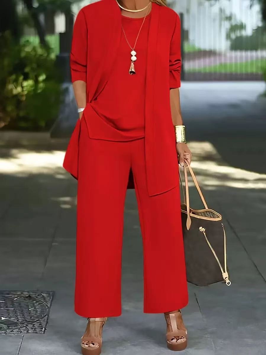 Women's Split Joint Plain Commuting Going Out Matching Outfit Caramel Casual Spring/Fall Multi-Piece Set Elastic Band Matching Set