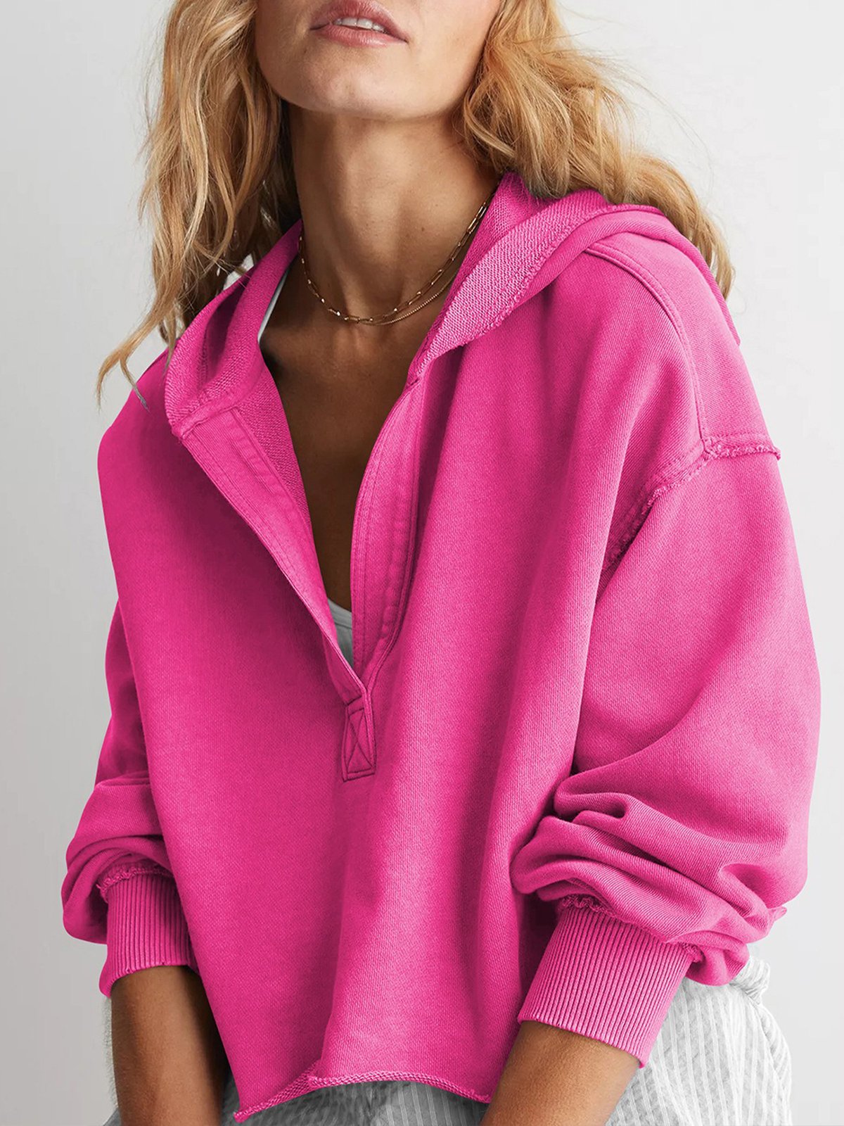 Casual Plain Long Sleeve Hoodie