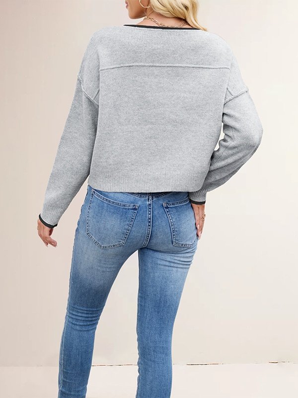 Autumn And Winter Round Neck Color Block Knitted Sweater Loose Versatile Pullover Sweater
