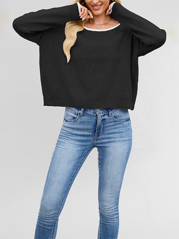 Autumn And Winter Round Neck Color Block Knitted Sweater Loose Versatile Pullover Sweater