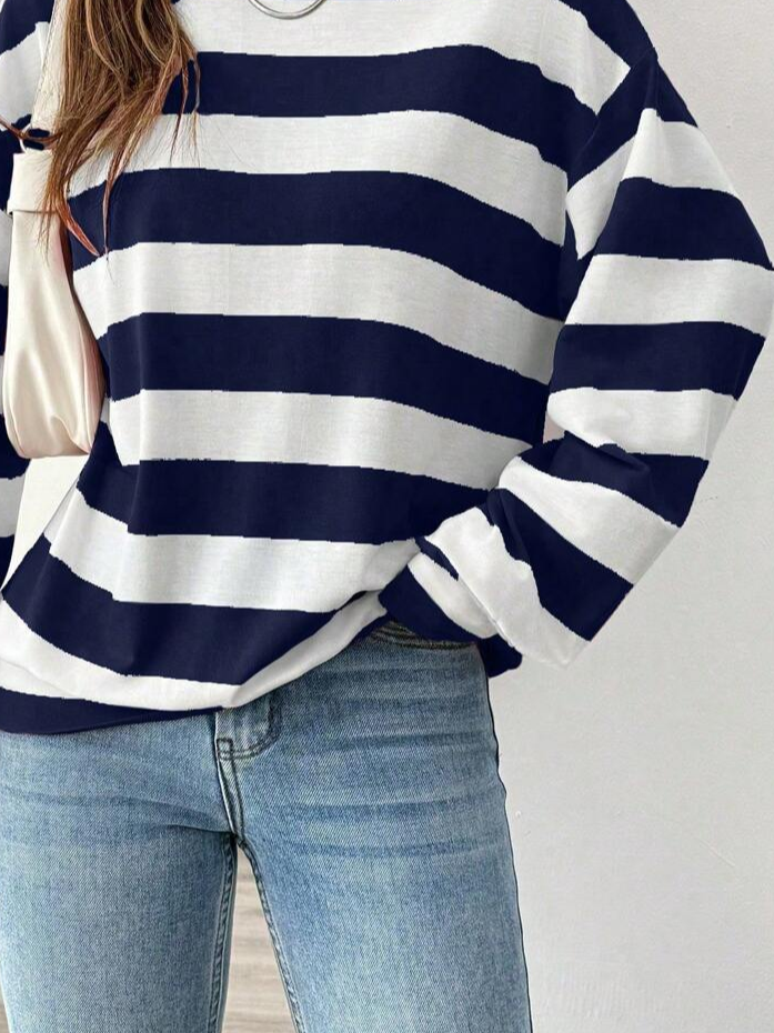 Women's Striped Print Casual Round Neck Long Sleeve Sweatshirt