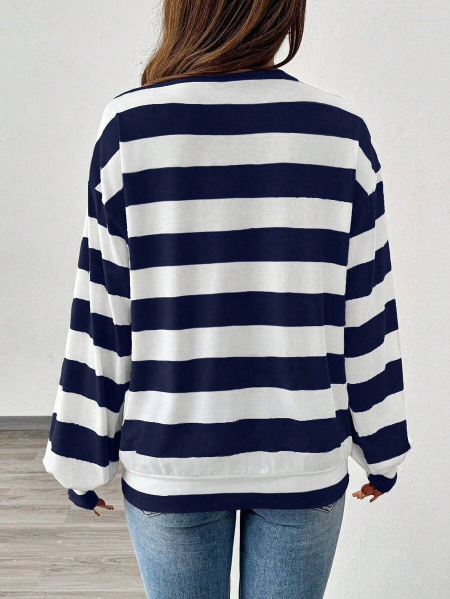 Women's Striped Print Casual Round Neck Long Sleeve Sweatshirt