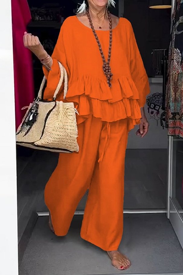 Plain Crew Neck Casual Two-Piece Set