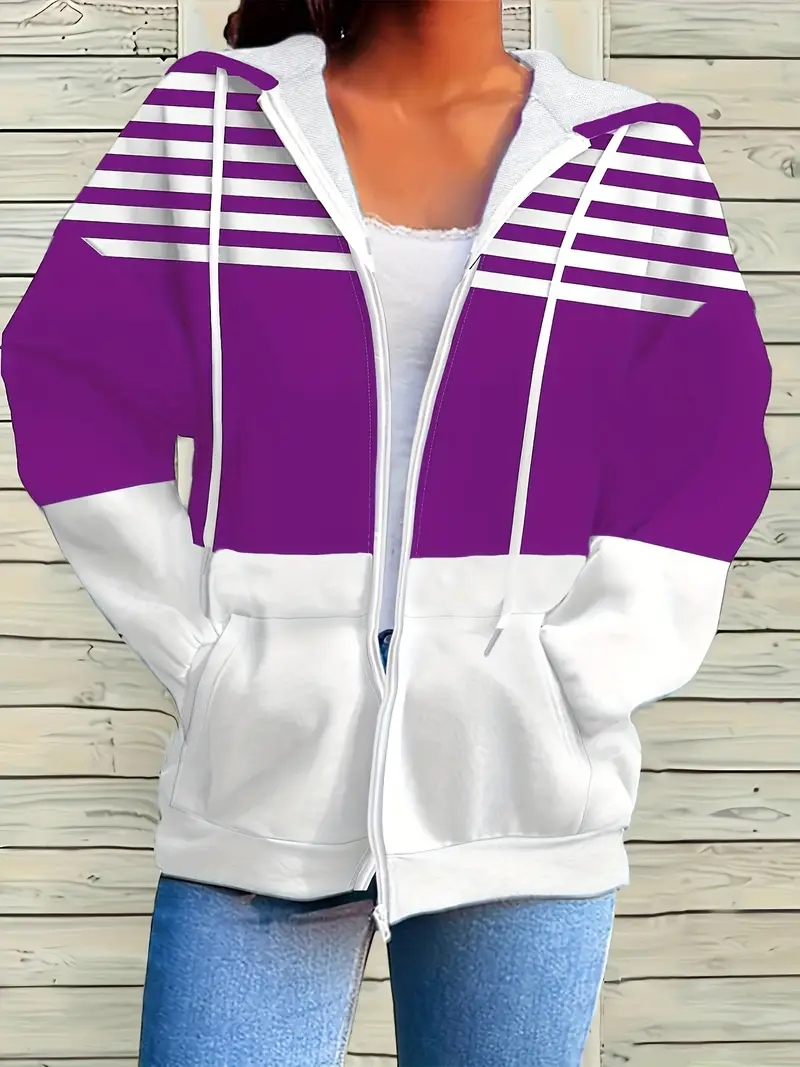 Women's Abstract Print Casual Long Sleeve Zipper Hooded Sweatshirt Jacket