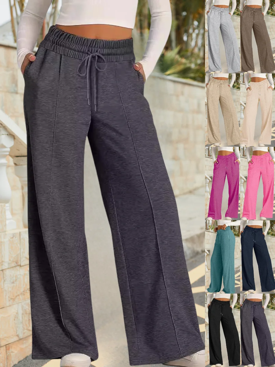 Women's  Elastic Waist H-Line Wide Leg Pants Daily Going Out Pants Deep Gray Casual Split Joint Plain Spring/Fall Pants