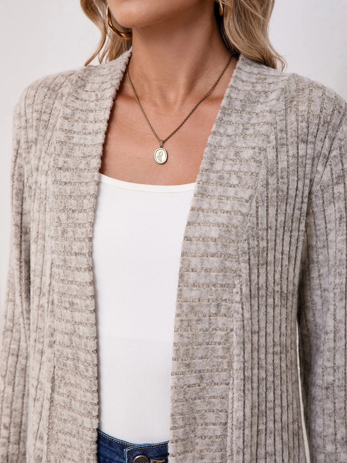 Basic Loose Autumn And Winter New Solid Color Cashmere Long-sleeved Bottoming Cardigan Knitted Cardigan