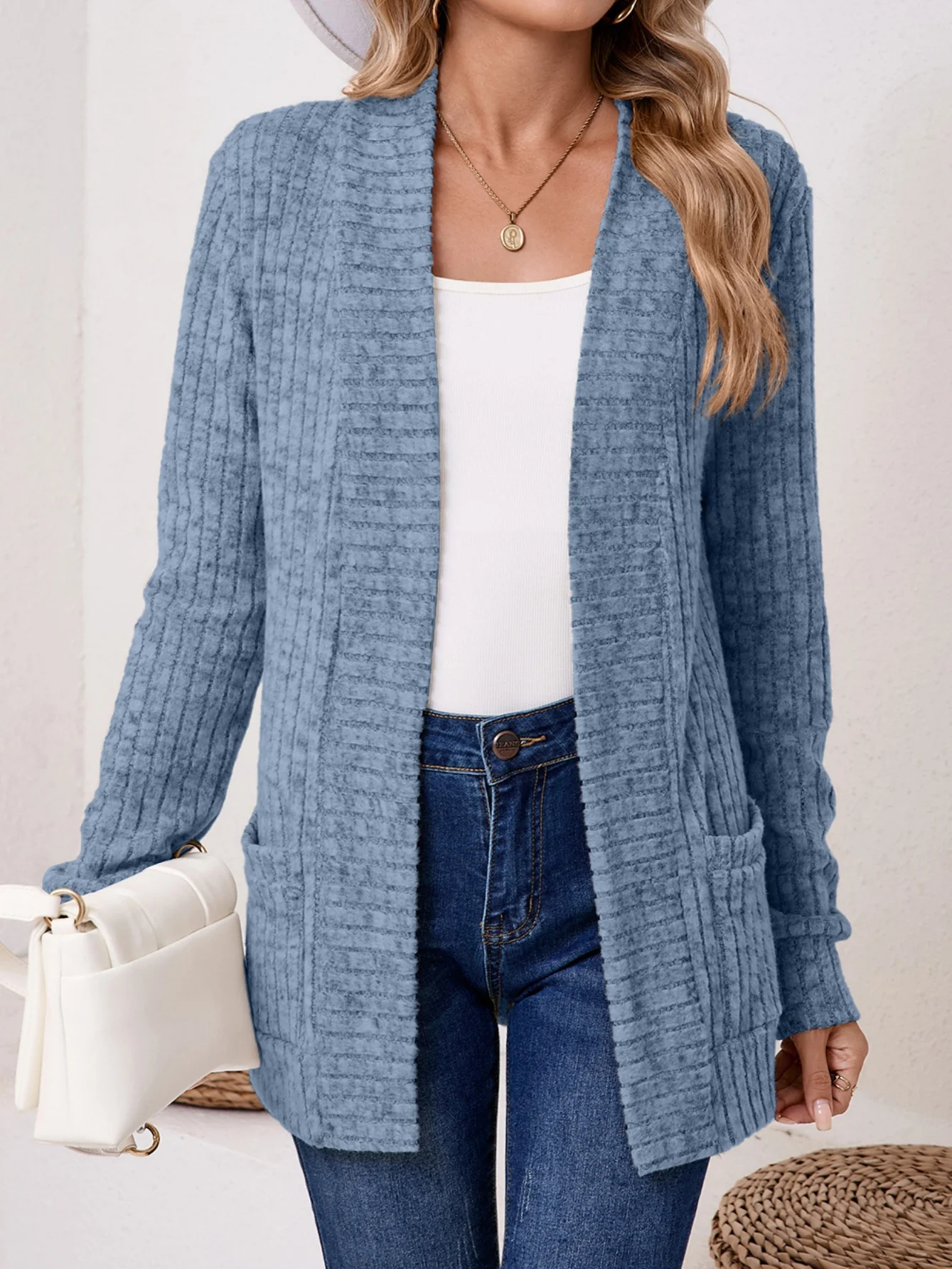 Basic Loose Autumn And Winter New Solid Color Cashmere Long-sleeved Bottoming Cardigan Knitted Cardigan