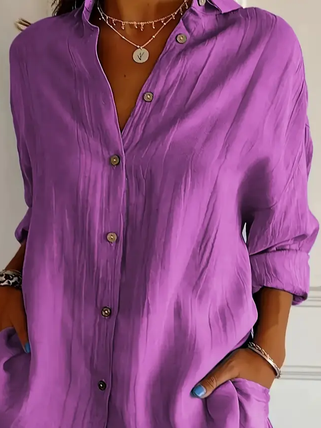 Women's Long Sleeve Shirt Spring/Fall Purple Plain Buckle Shirt Collar Regular Sleeve Daily Going Out Casual Top