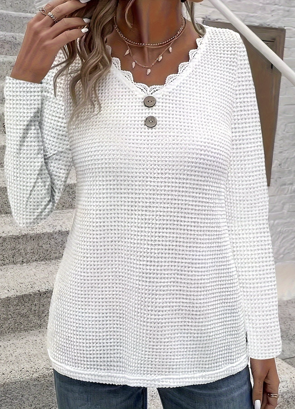Women Plain V Neck Casual Long Sleeve T-shirt
