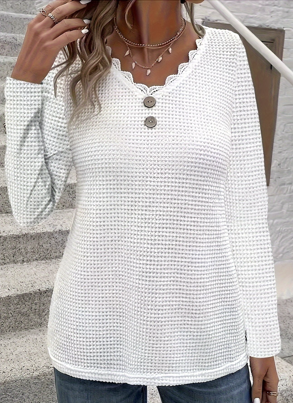 Women Plain V Neck Casual Long Sleeve T-shirt