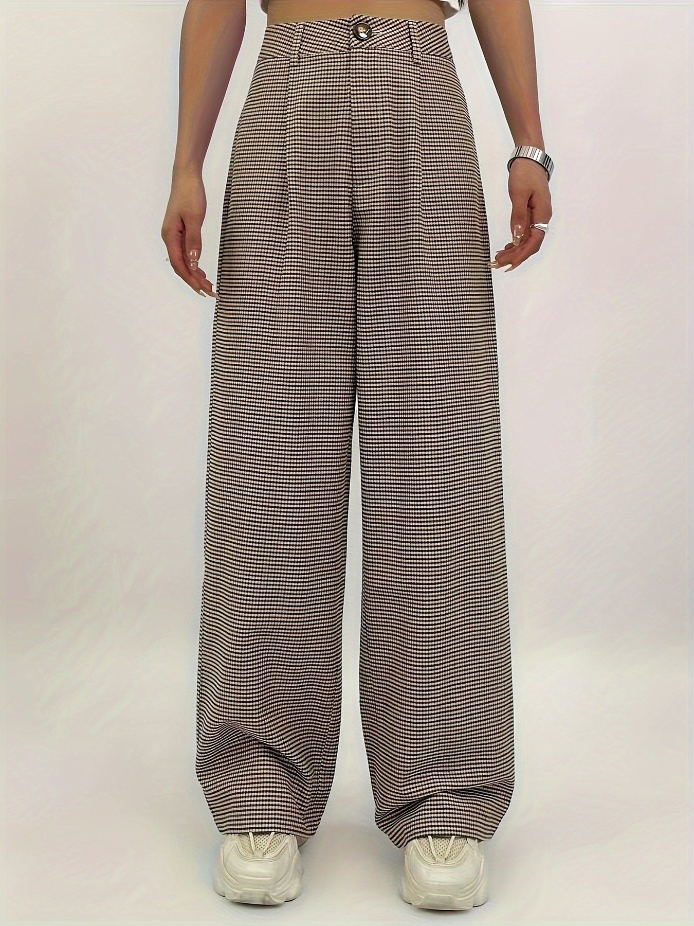 Women's  H-Line Wide Leg Pants Daily Going Out Pants Black-brown Casual Split Joint Plaid Spring/Fall Pants