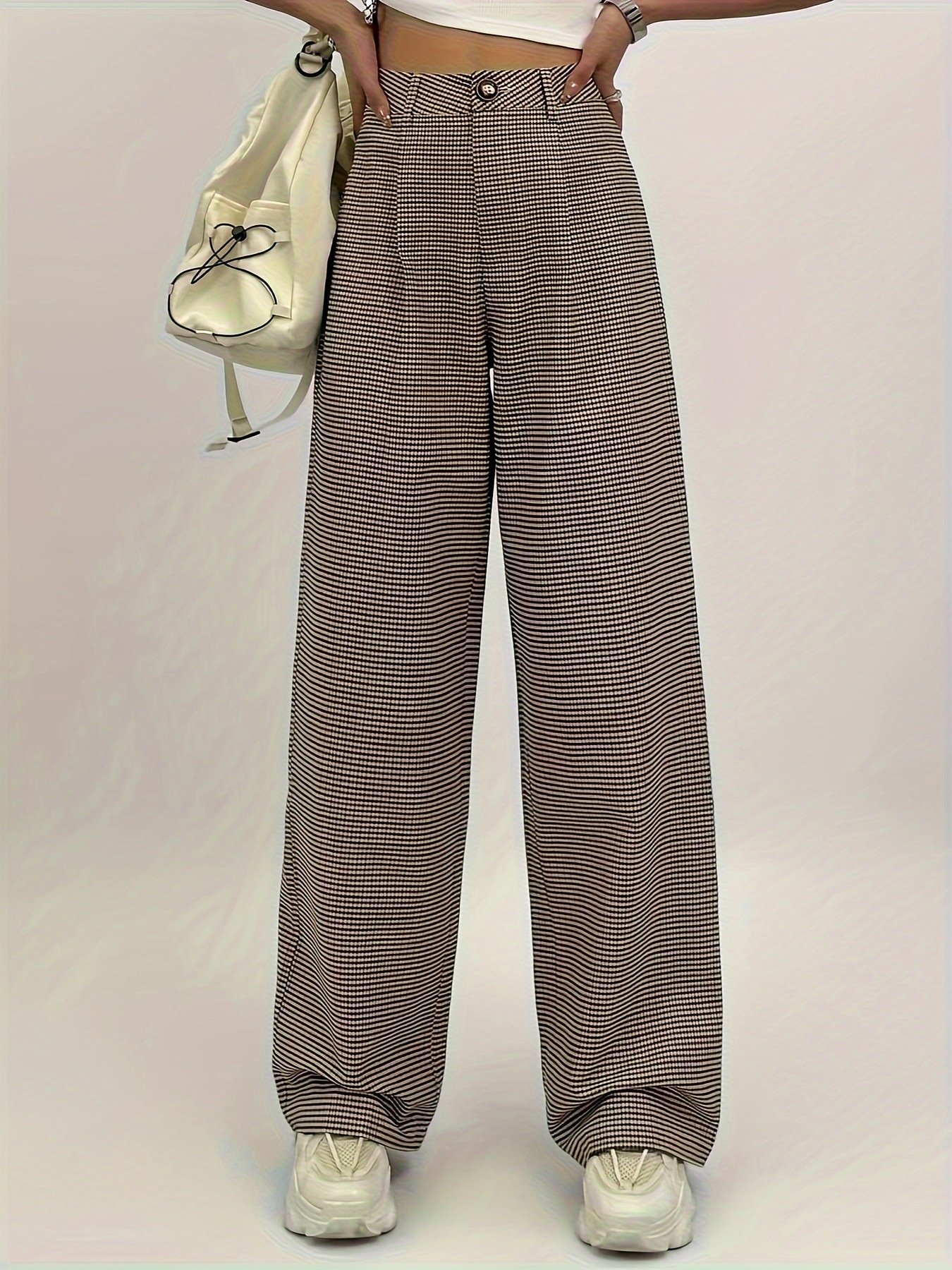 Women's  H-Line Wide Leg Pants Daily Going Out Pants Black-brown Casual Split Joint Plaid Spring/Fall Pants