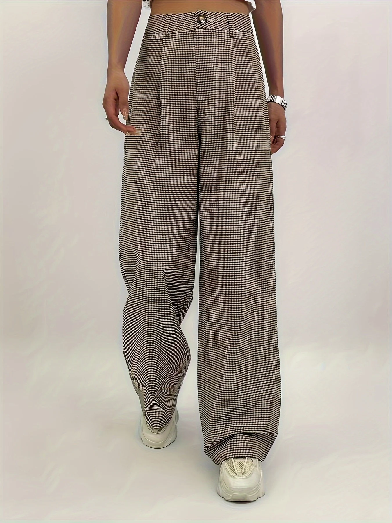 Women's  H-Line Wide Leg Pants Daily Going Out Pants Black-brown Casual Split Joint Plaid Spring/Fall Pants