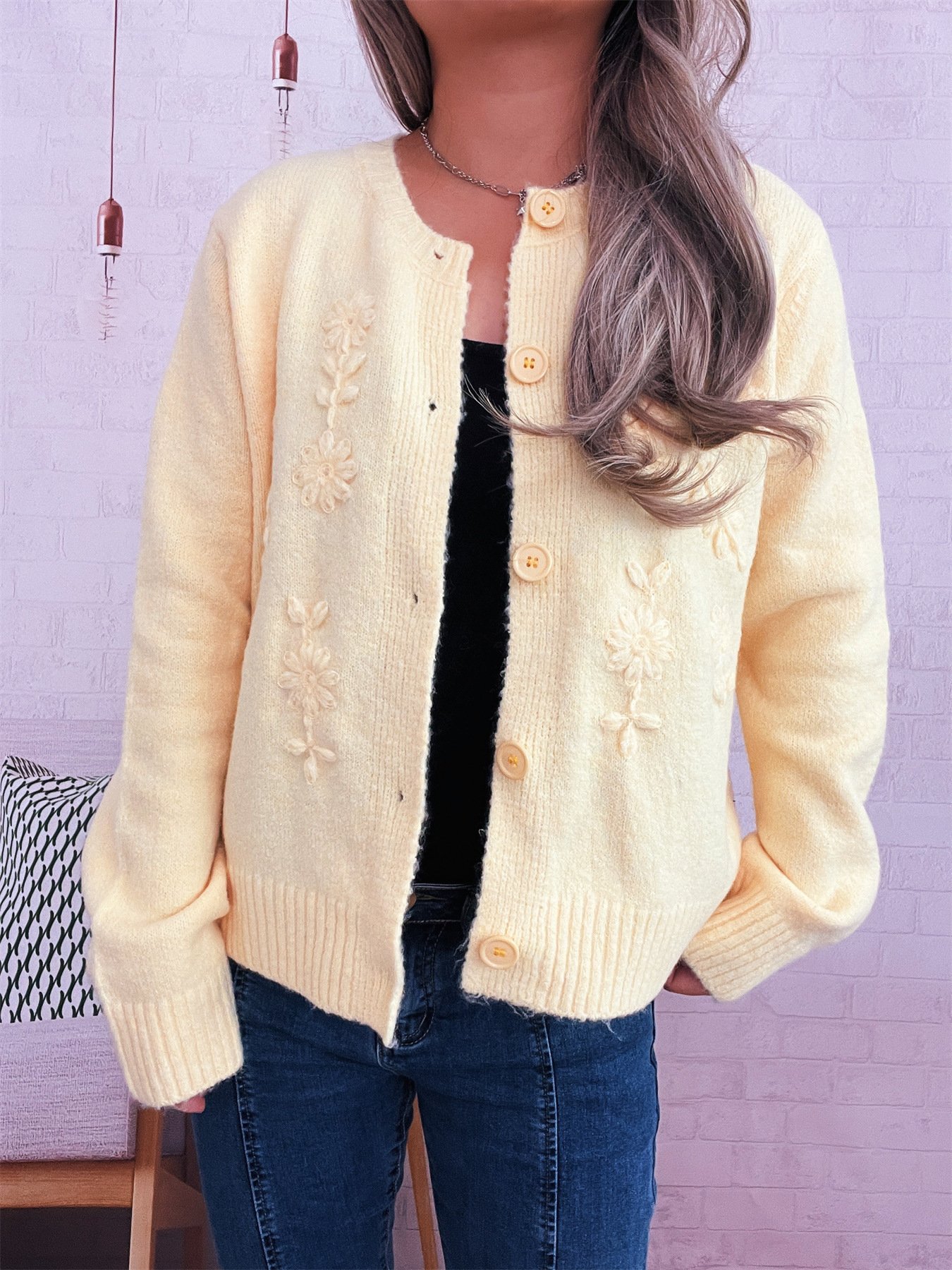 Casual Crew Neck Regular Fit Cardigan