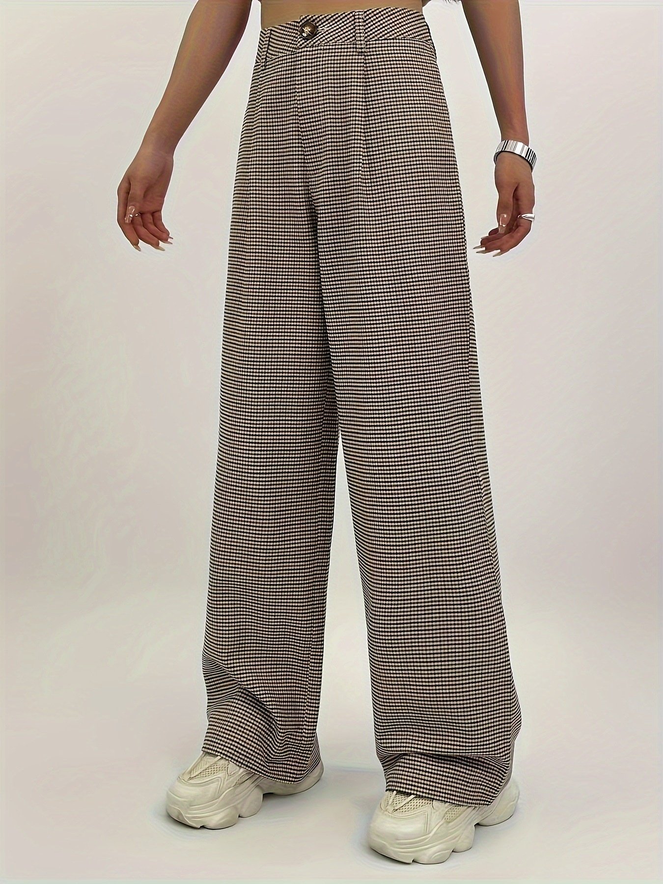 Women's  H-Line Wide Leg Pants Daily Going Out Pants Black-brown Casual Split Joint Plaid Spring/Fall Pants