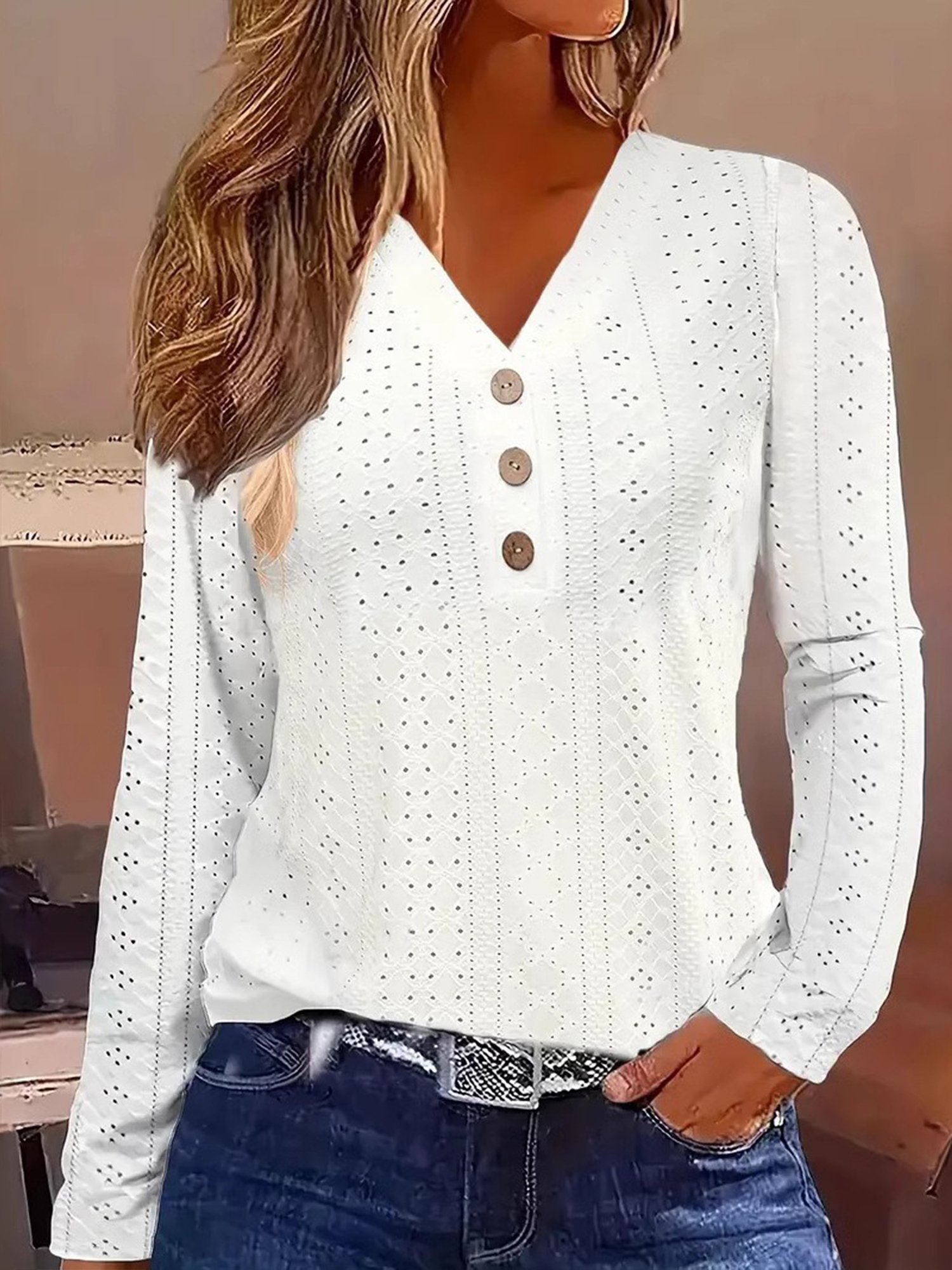 Casual Plain V Neck Blouse