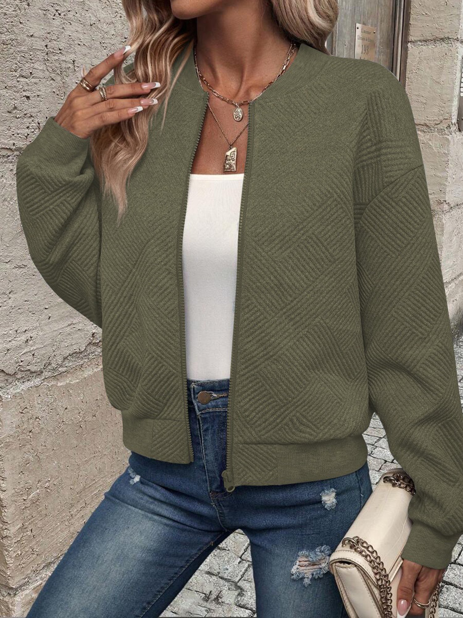 Casual Plain Stand Collar Jacket