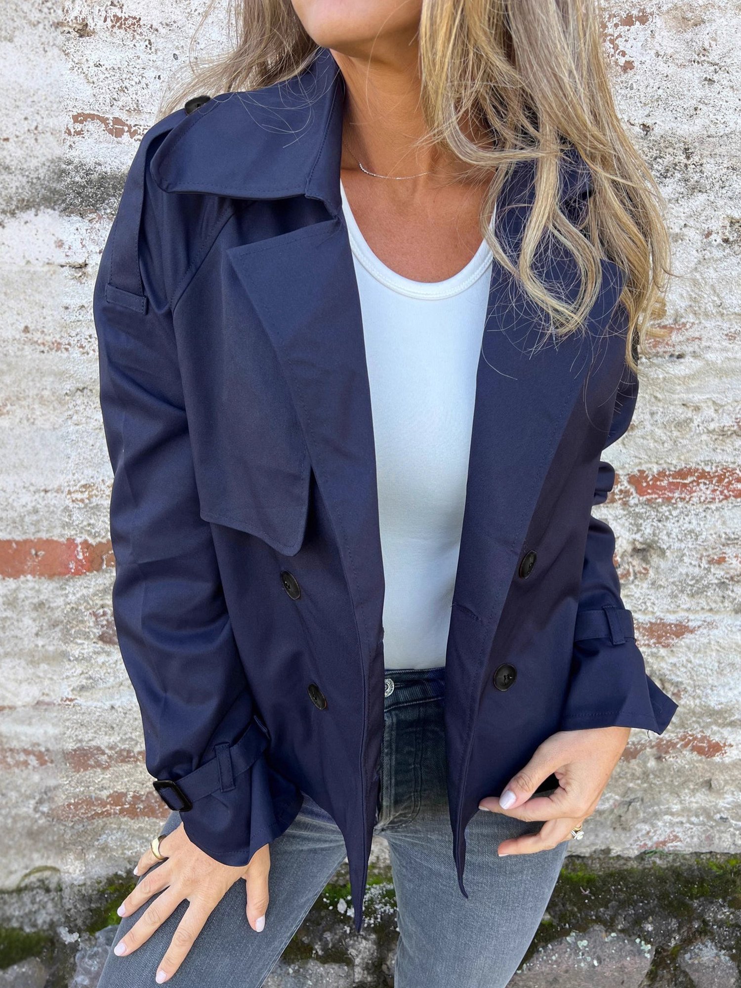 Casual Plain Lapel Collar Trench Coat