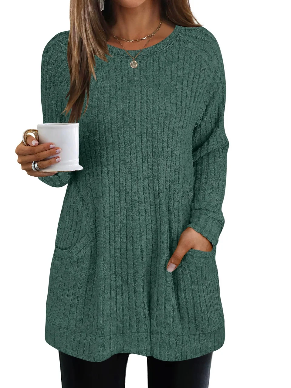 Women Plain Crew Neck Casual Long Sleeve T-shirt