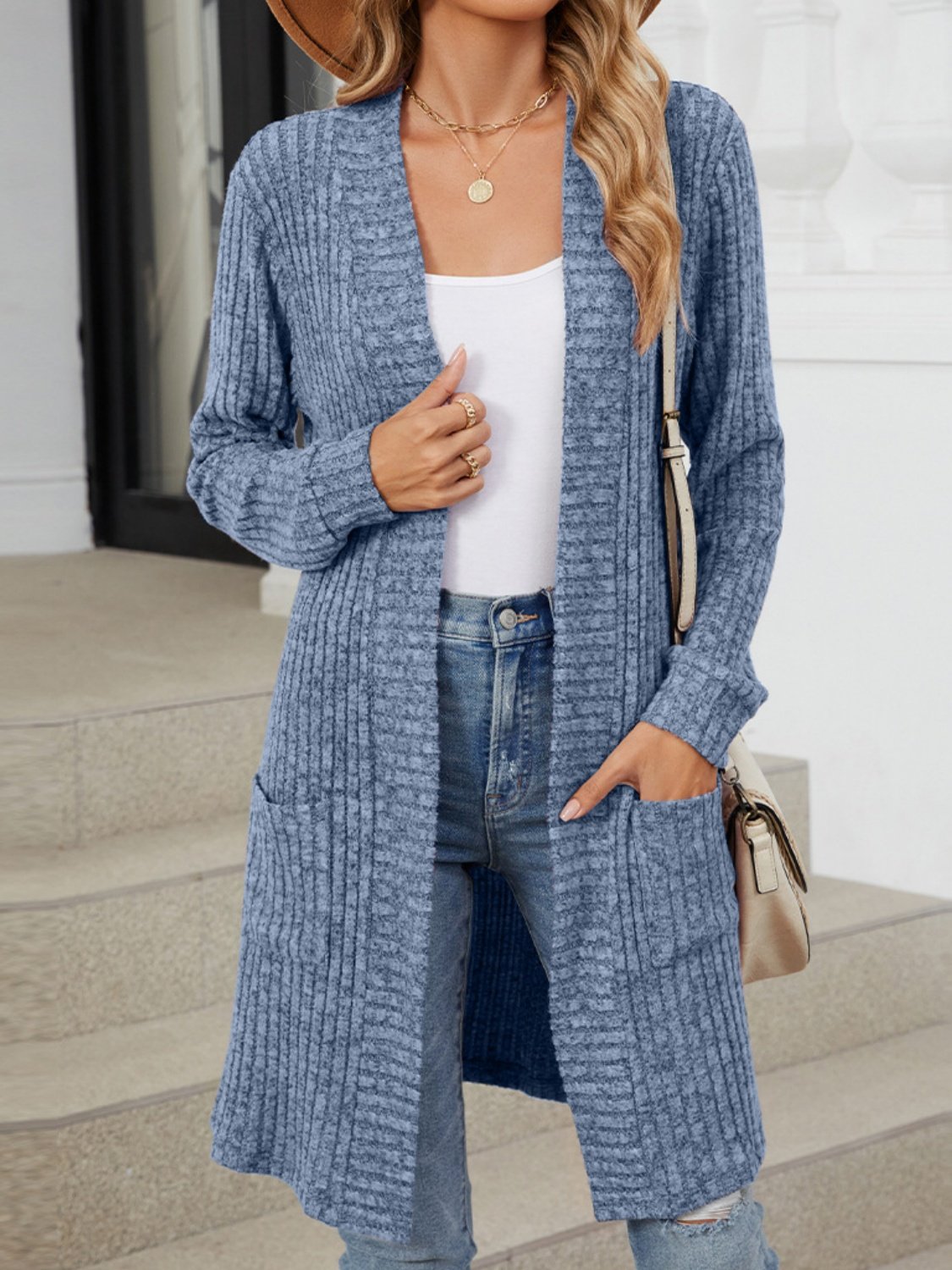 Lady Romance Wrap Rayon Pocket Autumn And Winter Long Solid Color Long Sleeve Loose Cardigan