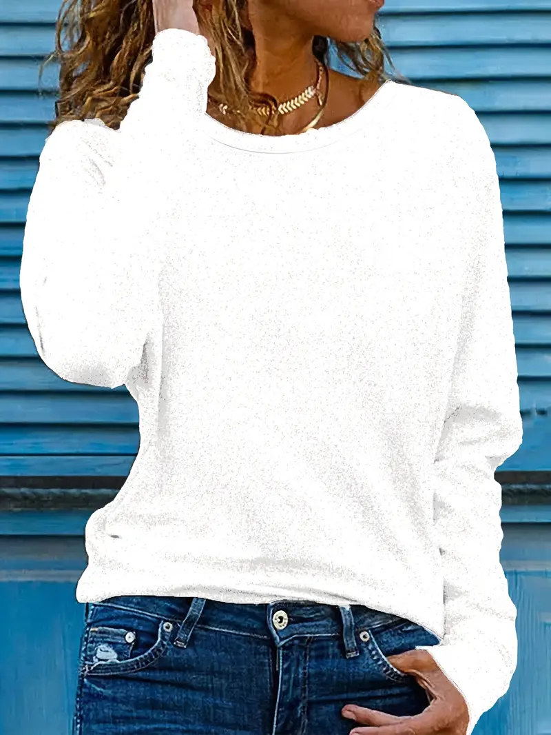 Women Plain Crew Neck Casual Long Sleeve T-shirt