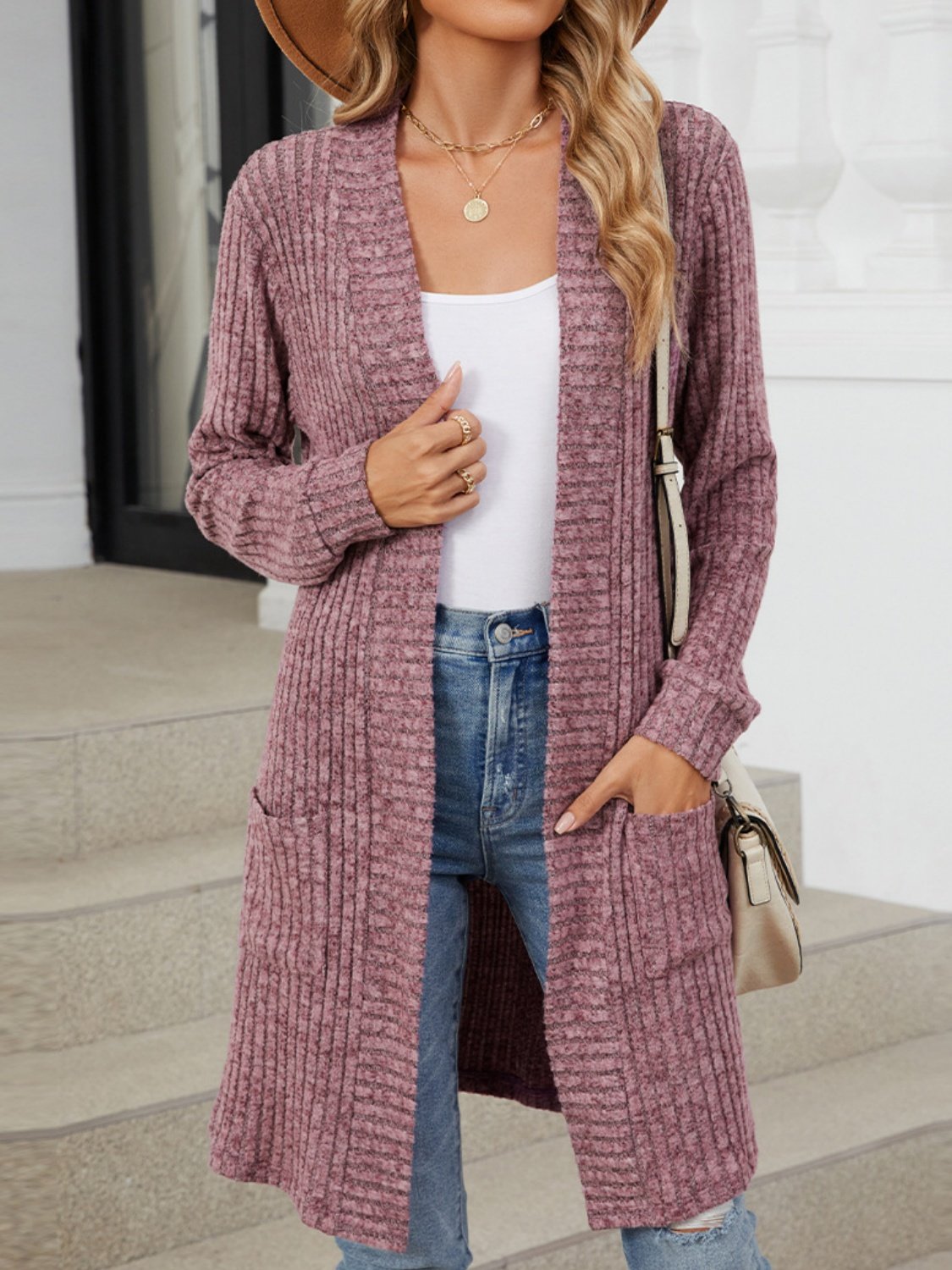 Lady Romance Wrap Rayon Pocket Autumn And Winter Long Solid Color Long Sleeve Loose Cardigan