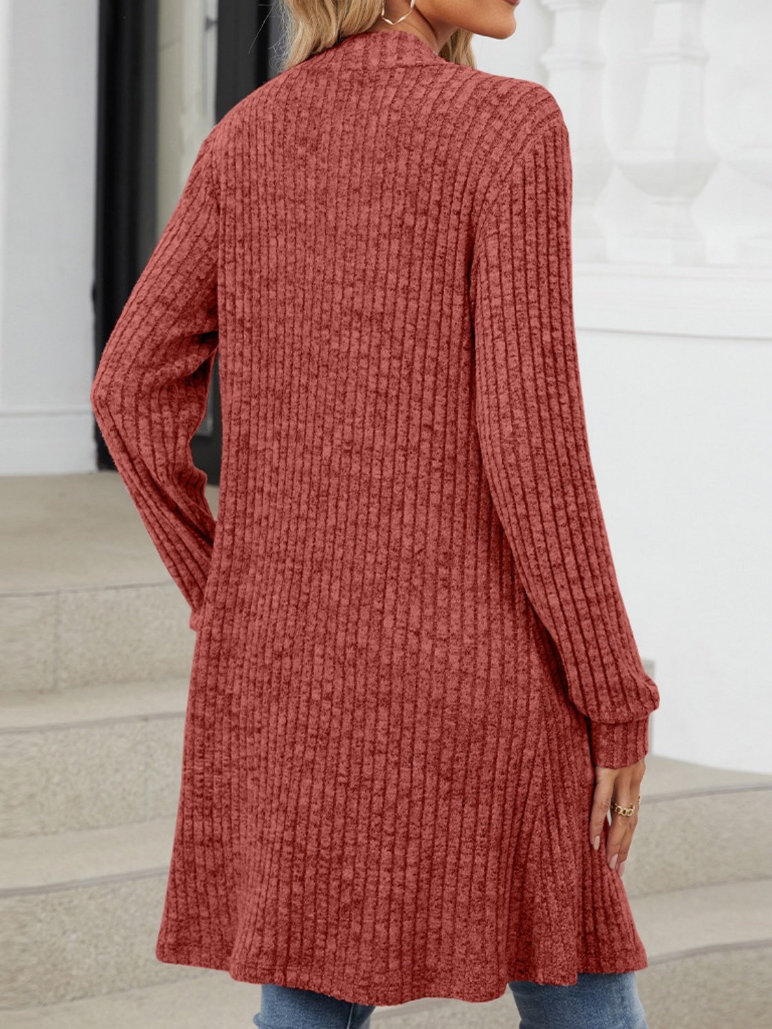 Lady Romance Wrap Rayon Pocket Autumn And Winter Long Solid Color Long Sleeve Loose Cardigan
