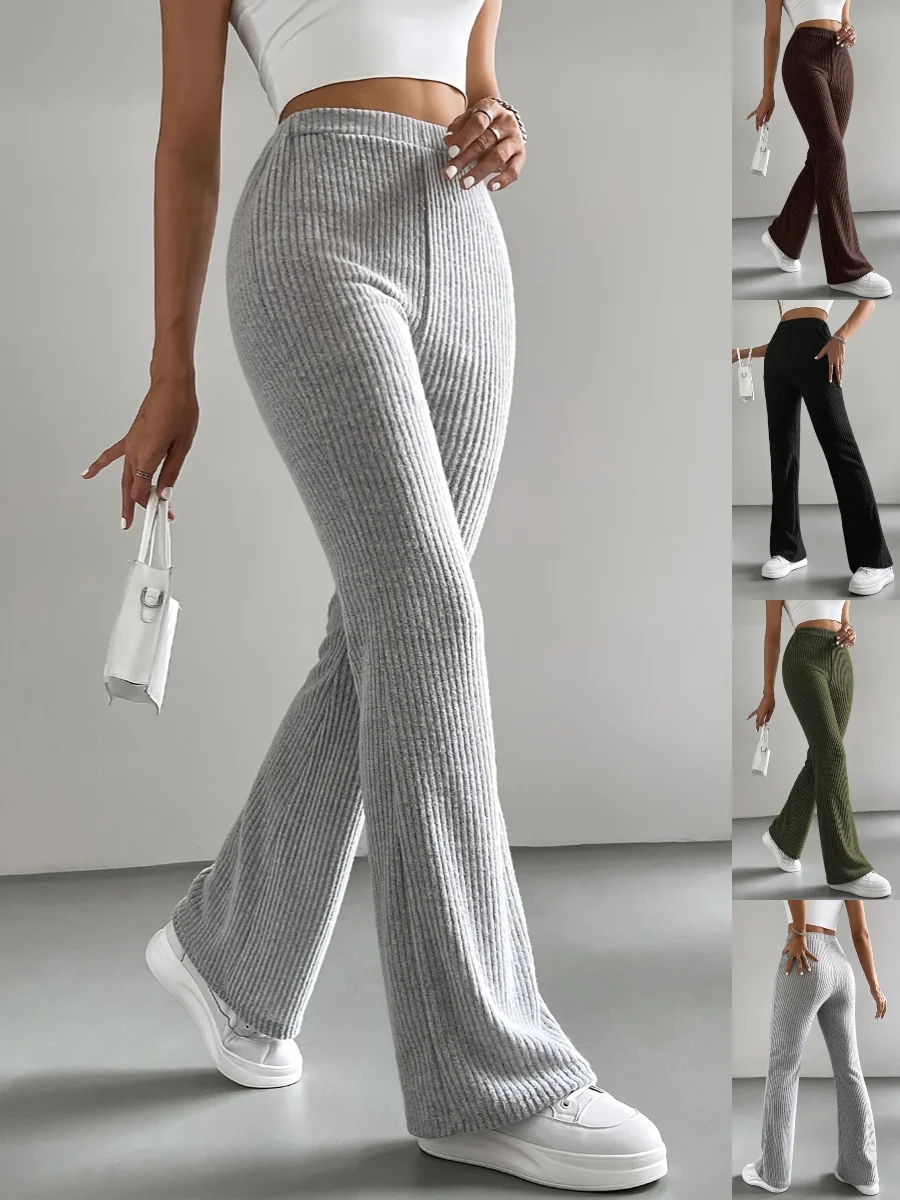 Women's  Elastic Waist H-Line Flare Pants Daily Going Out Pants Light Gray Casual Split Joint Plain Spring/Fall Pants