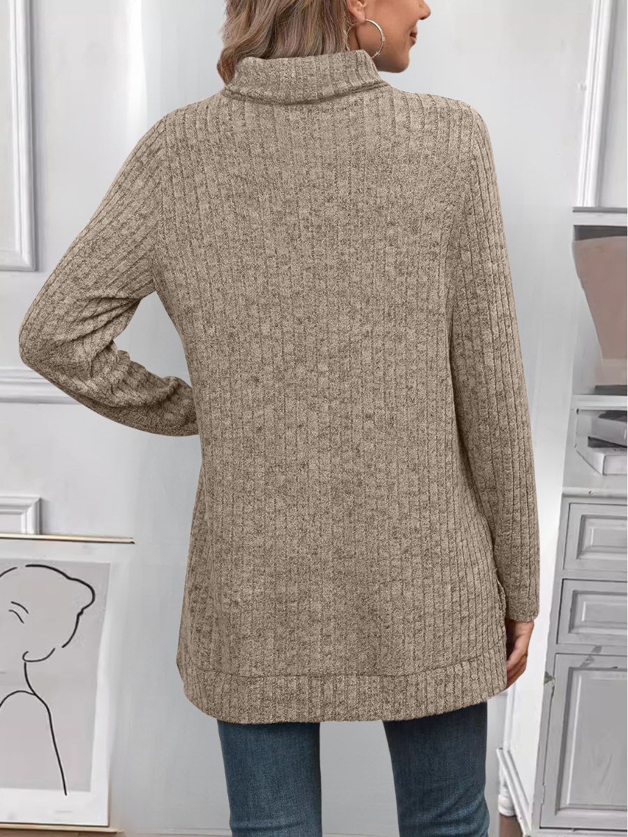 Women Plain Turtleneck Vintage Long Sleeve T-shirt