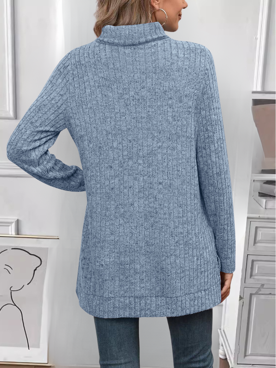 Women Plain Turtleneck Vintage Long Sleeve T-shirt
