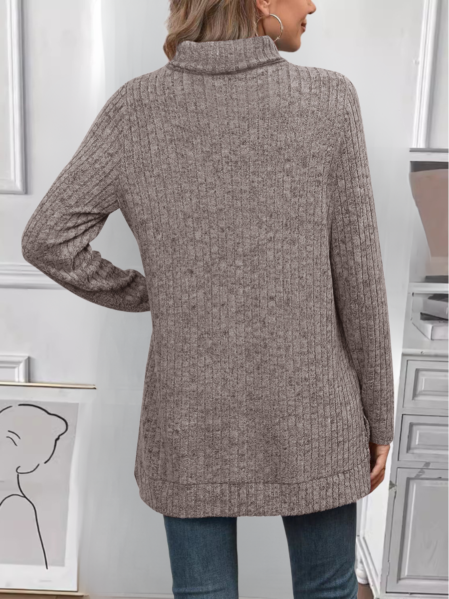 Women Plain Turtleneck Vintage Long Sleeve T-shirt