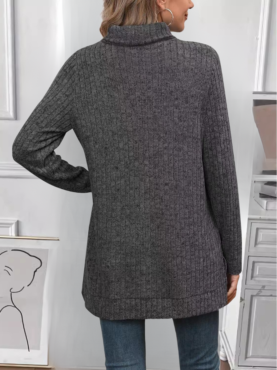 Women Plain Turtleneck Vintage Long Sleeve T-shirt