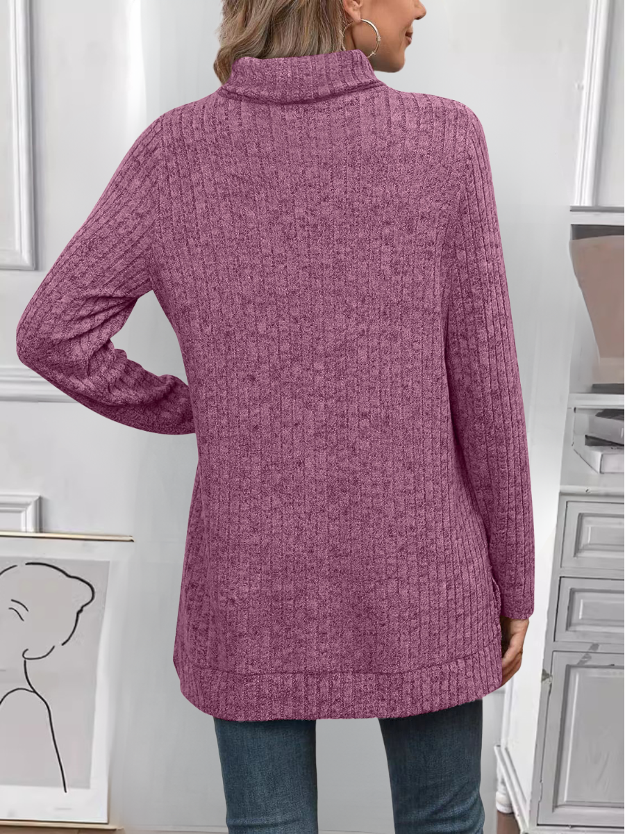 Women Plain Turtleneck Vintage Long Sleeve T-shirt
