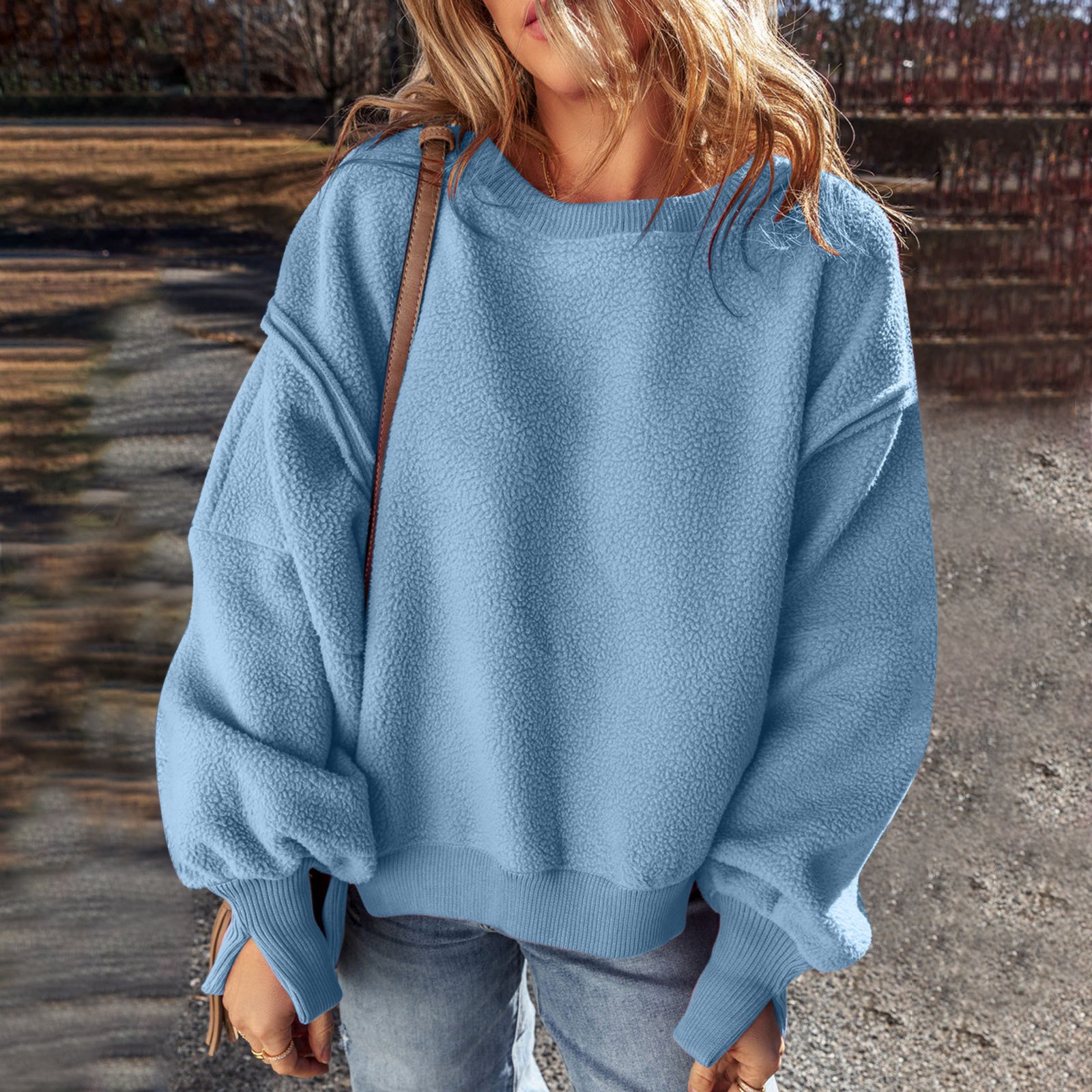 Cotton Casual Plain Crew Neck Sweatshirt