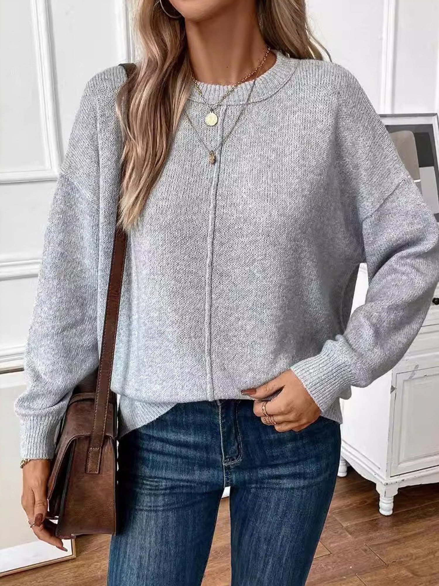 Casual Plain Crew Neck Sweater