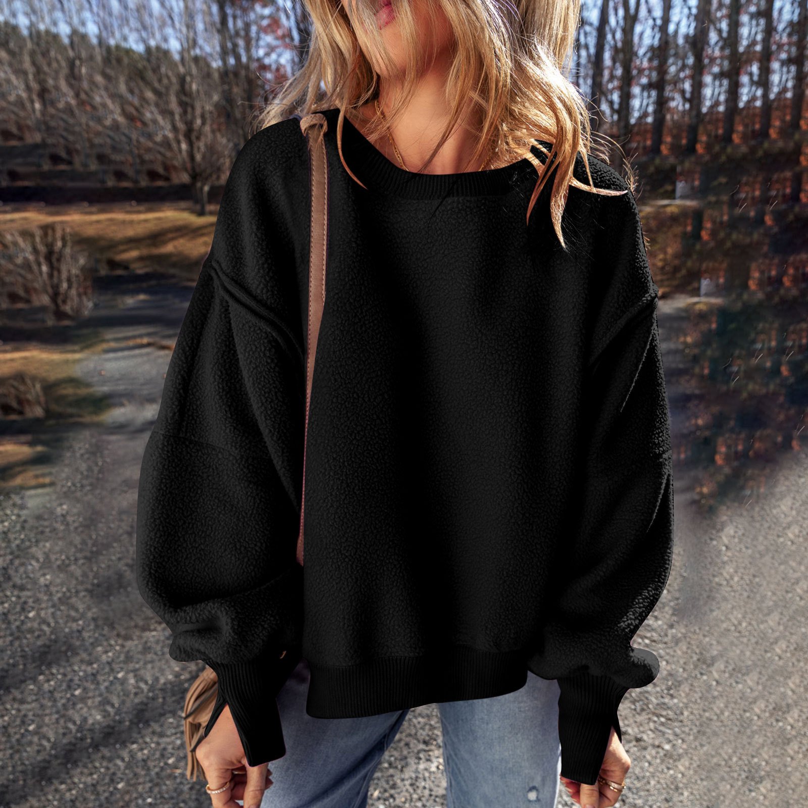 Cotton Casual Plain Crew Neck Sweatshirt