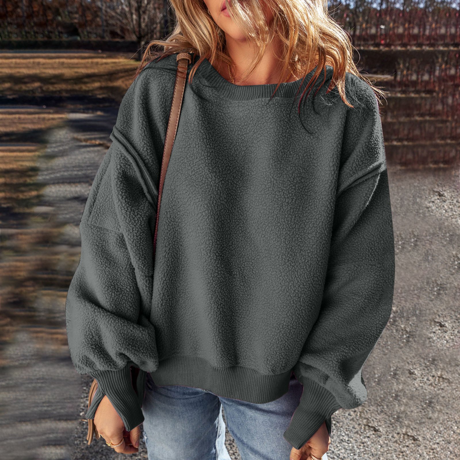 Cotton Casual Plain Crew Neck Sweatshirt