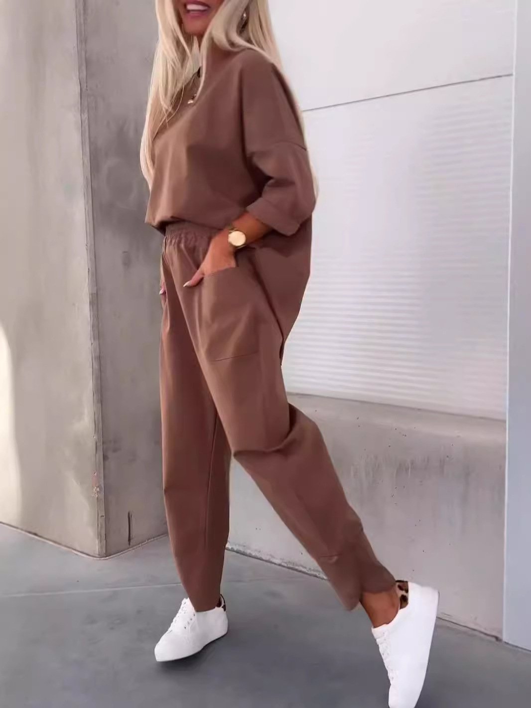 Women's Split Joint Plain Daily Going Out Two-Piece Set Purple Casual Spring/Fall Top With Pants Matching Set