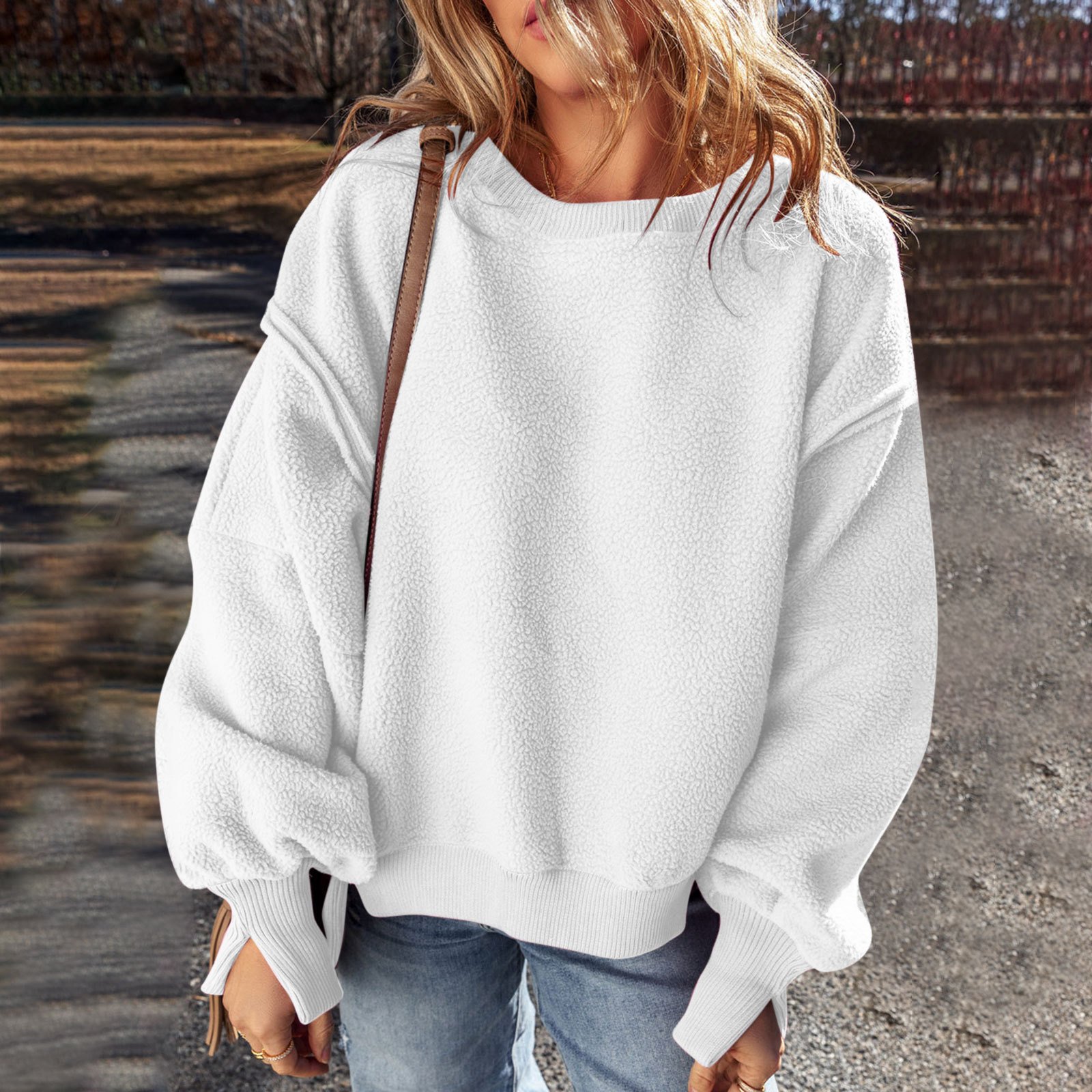Cotton Casual Plain Crew Neck Sweatshirt
