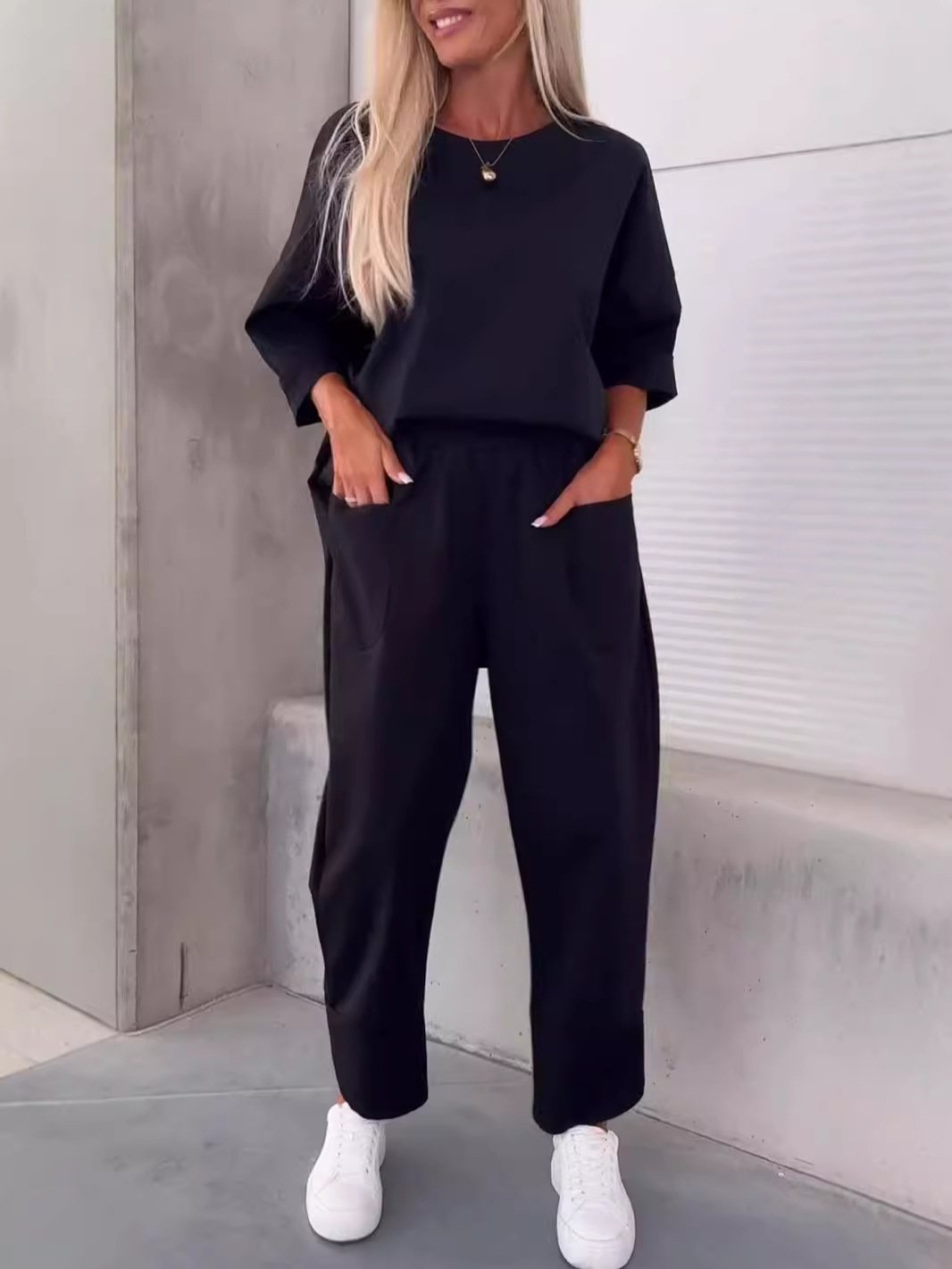 Women's Split Joint Plain Daily Going Out Two-Piece Set Purple Casual Spring/Fall Top With Pants Matching Set