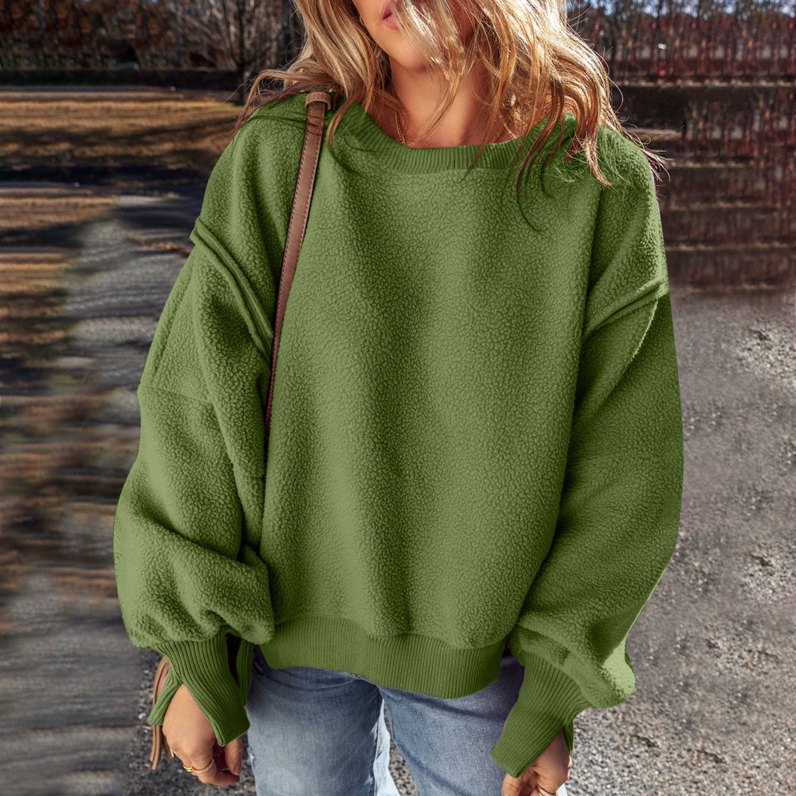 Cotton Casual Plain Crew Neck Sweatshirt