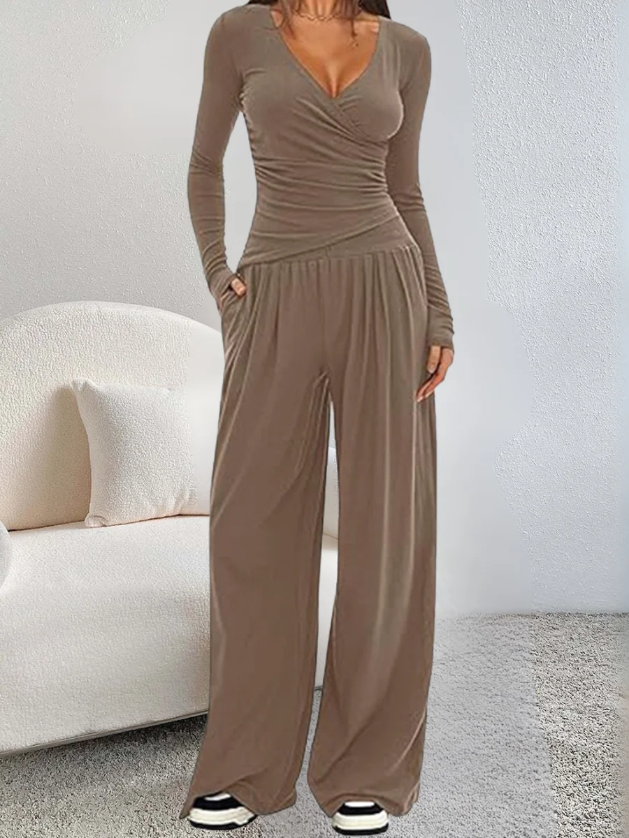 Women's Split Joint Plain Daily Going Out Two-Piece Set Black Casual Spring/Fall Top With Pants Matching Set